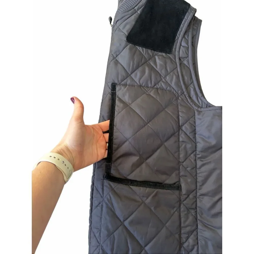 Polo Ralph Lauren Vest Jacket Quilted Shooting Hunting Suede Trim Pockets Black